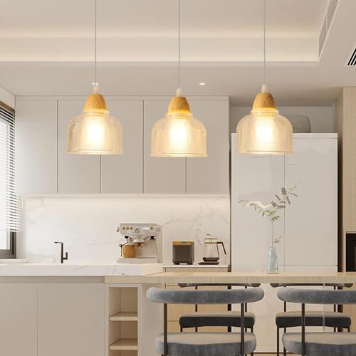 Lámpara colgante de madera maciza japonesa E27 de cristal ajustable 4