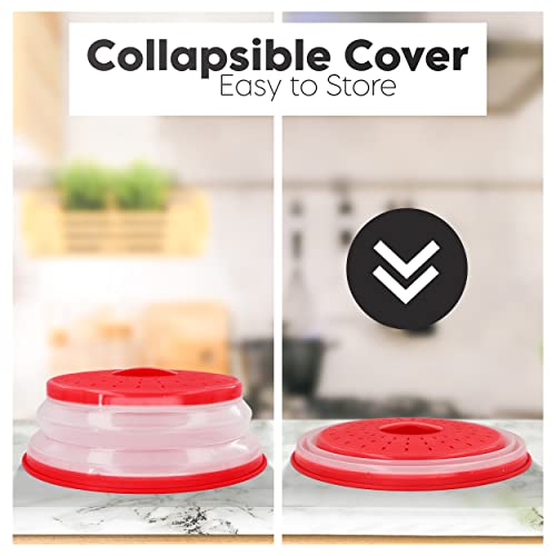 Microwave Cover For Food, Collapsible Microwave Splatter And Plate Covers Easy Grip Lid And Food Strainer, Bpa Free And Dishwasher Safe, 10.5", Red - By Rampro #TOP7
