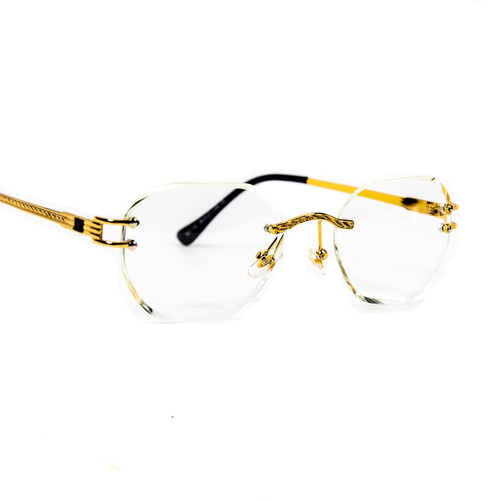 Gold Metal Wire Frame Square Vintage Minimalist Retro 90's Trendy Rimless Rectangle Clear Lens Hip Hop Men's Fashion Framless Glasses For Men And Women