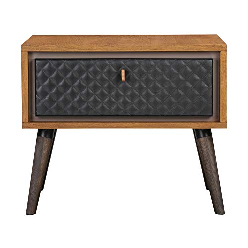 Guarda-noturno Armen Living Coco rústico de madeira de carvalho e couro, preto/balsamico