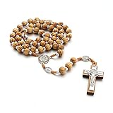 COLORFUL BLING Katholische Rosenkränze aus Naturholz mit Kruzifix-Gebetsperlen aus Holz, religiöses Kreuz Jesu, handgefertigter Schmuck, Holz, Holz