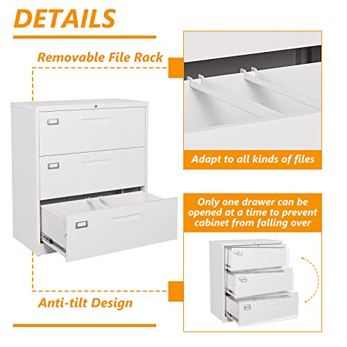 Stani Lateral File Cabinet With Lock, 3 Drawer Lateral Filing Cabinet, Lockable Filing Cabinet For Hanging Files Letter/Legal/F4/A4 Size, Metal Lateral File Cabinet For Home And Office #TOP5