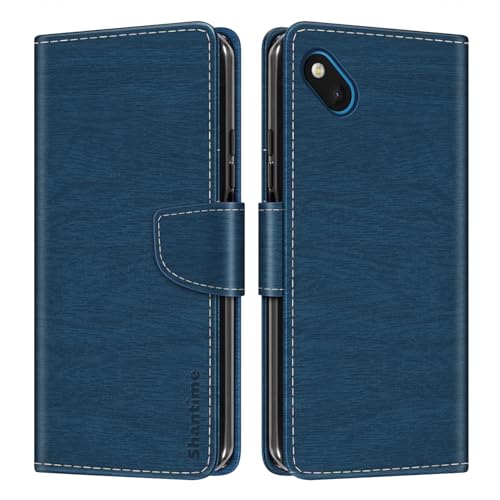 Étui Portefeuille en Cuir PU à Rayures Compatible avec Wiko Sunset 2, Coque Fine avec Rabat Magnétique, Emplacements Cartes et Support (Bleu)