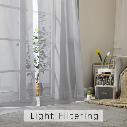 Image of OVZME Grey Sheer Curtains - 96 inch Inch Length 2 Panels Set, Light Filtering Soft Rod Pocket Voile Drapes for Living Room /Bedroom, Each 42 inch W x 96 inch L