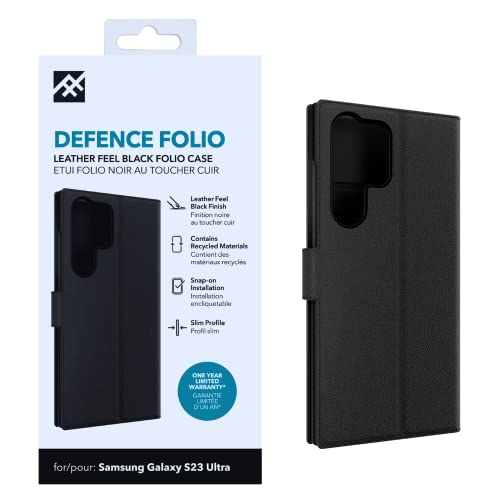 ZAGG iFrogz Defence Folio Étui de Protection Compatible Samsung Galaxy S23 Ultra Durable, encliquetable, résistant aux Taches, Mince, recyclé, Noir
