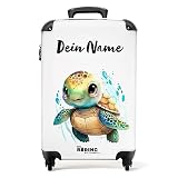 NoBoringSuitcases.com® Fotokoffer personalisiert, Kinderkoffer - 55x40x20cm Handgepäck Trolley, Koffer für Kinder - Kindertrolley - Schildkröte auf weißem Hintergrund - Leicht - Koffer mit Namen
