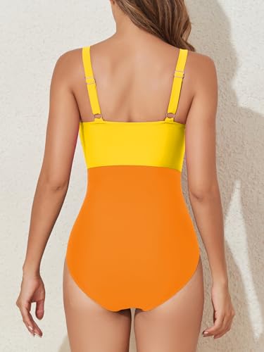 Image of Smismivo Tummy Control Swimsuits for Women Slimming One Piece Bathing Suit Retro Ruched Push Up Vintage Padded Swimwear