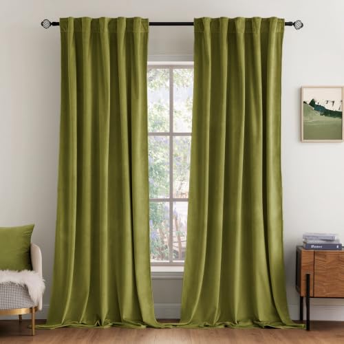Image of MIULEE Velvet Curtains 52x96 inches 2 Panels Moss Green Blackout Curtains | Luxury, Bedroom Living Room, Thermal Insulated, Super Soft Window Drapes, Rod Pocket & Back Tab
