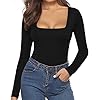MANGOPOP-Womens-Square-Neck-Short-Sleeve-Long-Sleeve-Tops-Bodysuit-Jumpsuit MANGOPOP Bodysuits for Women Long Sleeve Square Neck Tops