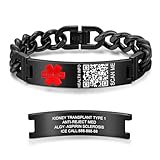 Theluckytag Pulseras médicas mejoradas para hombres y mujeres con código QR, pulseras de identificación de alerta médica – Pulsera de acero de titanio para muñecas de hasta 8 a 10 pulgadas – Más