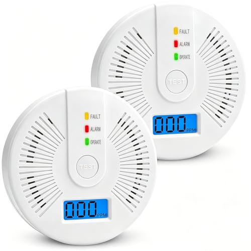 Carbon Monoxide Detector Carbon Monoxide Alarm With LED display CO Alarms Monitor for Home Safety Comply with EN50291 Standard (AA Battery NOT Included) (white)