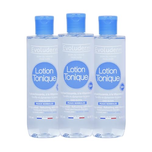 EVOLUDERM - Lotion Tonique Rafraîchissante Peaux Normales - 250 ml – 94% d'Origine Naturelle - Végan - Fabrication Française - Lot de 3 x 250 ml