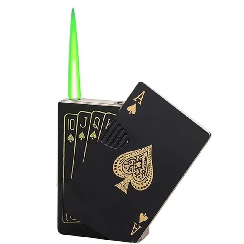 Expresscraft Playing Cards Lighter, Royal Flush Design, Black and Gold, Novelty Lighter with Green Flame, Poker Theme-image-45