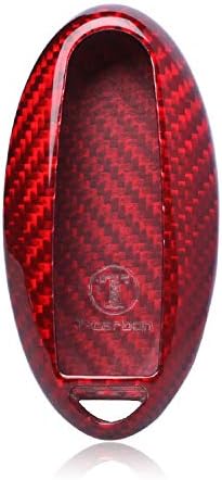 HHYE0113 - Llavero de fibra de carbono rojo remoto sin llave para Nissan Infiniti GTR 370z Altima Q60 Q70 QX80 Armada 350Z