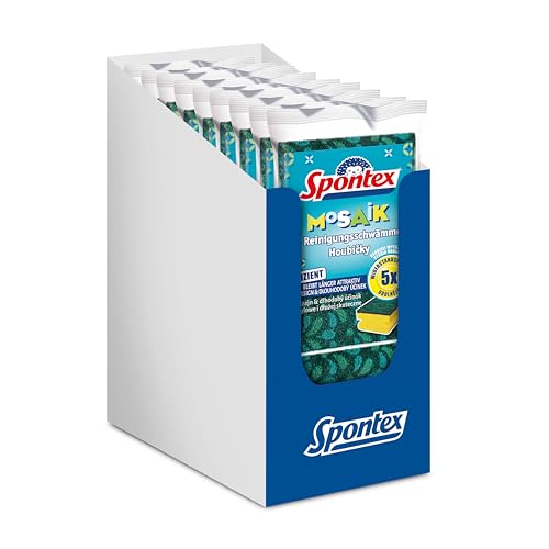 Spontex Reinigungsschwamm Mosaik, Scheuerschwamm mit Anti-Fussel-Technologie und praktischer Griffleiste, Farbe Nicht frei wählbar, 9 x 3 Stück