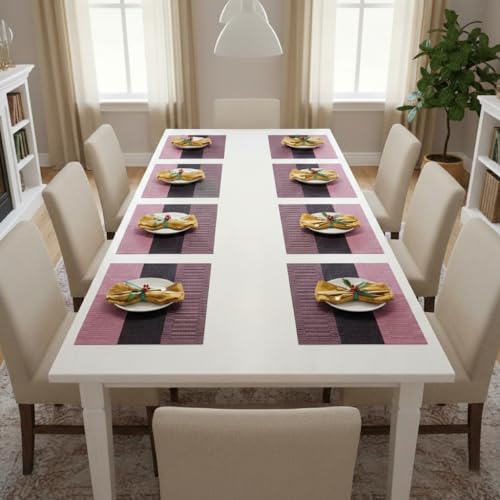 Image of YELONA Dining Table Placemats Set of 8 - Heat-Resistant, Non-Slip, Washable & Stain Resistant Woven PVC Vinyl Table Mats for Kitchen & Dining - 45 x 30 cm, Peach