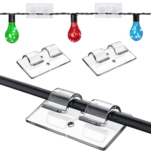 Fenxyo Outdoor Lights Haken Klebstoff mit Upgraded Sticky Pad, Aufbewahrungsbox, 40 Stück starke wasserdichte Selbsthaftung Kabelclips für Outdoors String Lights Schreibtisch Wand Home Office