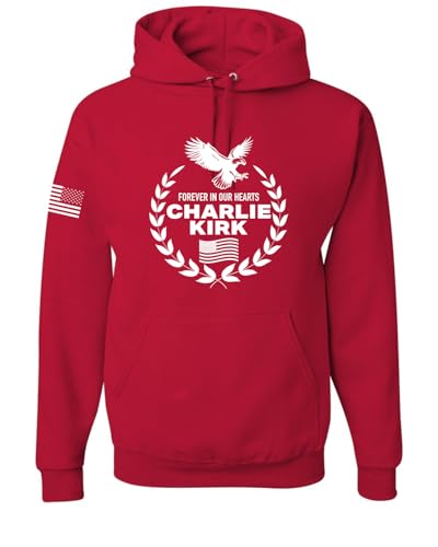 Forever in Our Hearts Charlie Vintage Tee White Design American Pride USA Flag Unisex Hoodie Sweatshirt, Red, Small
