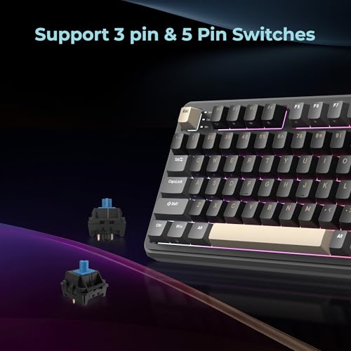 Image of Rosewill Neon S96 Wireless Mechanical Gaming Keyboard, 98-Key Layout w /Volume Knob, Bluetooth / 2.4GHz / USB-C, Hot-Swappable Blue Switches, RGB Backlit, 3750mAh Battery, Windows & macOS, Black