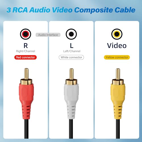 Adoreen 3 RCA Cable 10 Ft Audio Video Composite Male to Male DVD Cable, Gold-Plated Low Loss Stereo AV TV Cable Cord with Noise Reduction for VCD, Satellite,Stereo System,Home Theater Amp/Receiver