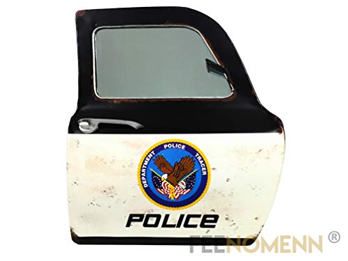 FEENOMENN Miroir Déco 3D - Applique Murale Vintage en Métal - Porte/Portière Voiture Police USA (46x42cm)