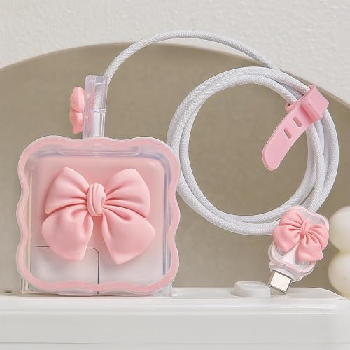 Image of FACTOTECH Case for MacBook & iPad Charger, 29w 30w 35w Charger Case, Travel Cord Organizer, Accessories (for Apple 29w 30w 35w Adapter)-Pink Bow