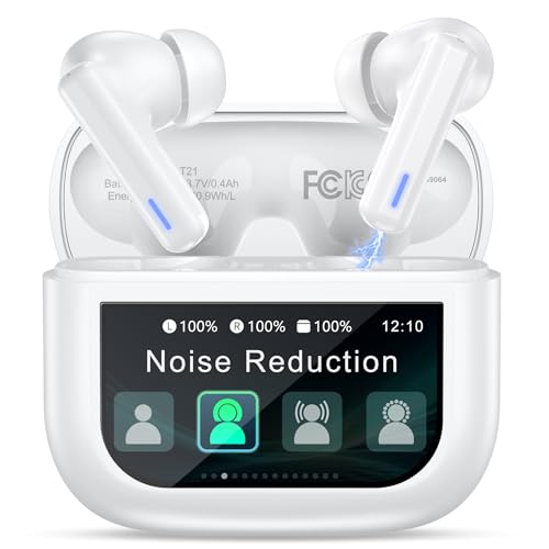 ZIUTY Wireless Earbuds Bluetooth Headphones, ANC/ENC Noise Cancelling, Ear Buds with Multifuntional Touch Screen, 40H Stereo Sound for Sports, IPX7 Clear Calls, 5 EQ for iOS Android (White)