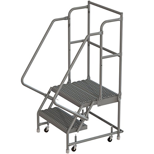Image of Tri-Arc KDSR102162-D3 2-Step 30 inch Deep Top Steel Rolling Industrial & Warehouse Ladder with Handrails, 16 inch Wide Grip Strut Tread