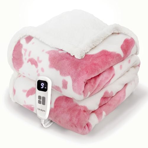 blunique Cow Print Heated Throw Blanket Electric Blanket-Heating Blanket Throw