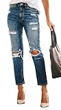 MINGALONDON Women's Ripped Jeans Cute Distressed Jeans Stretch Boyfriend Jeans with Hole Black S
