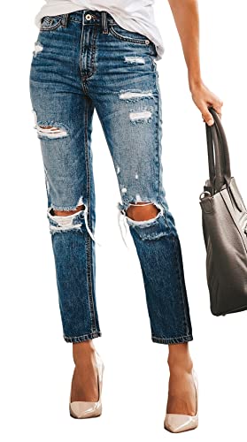 Mingalondon Women's Ripped Jeans Cute Distressed Jeans Stretch Boyfriend Jeans With Hole Black S #TOP10