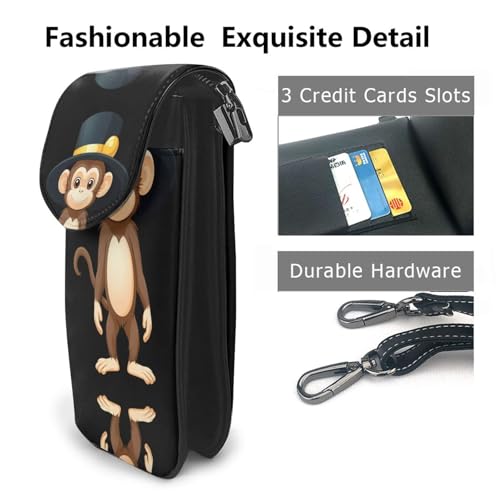 Sac bandoulière portable en cuir imprimé singe 19,3x12,4 cm