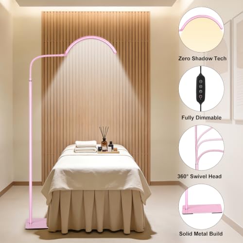 Image of Half Moon Lash Light for Estheticians, LED Lamp for Eyelash Extensions, Nail Tech, Tattoo, Eye Caring Floor Reading Light for Study, Work & Crafts, Adjustable Color Temperatures & Brightness (Pink)