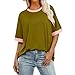 Women's Short Sleeve Crewneck Casual Tees, Comfy Dressy Loose Shirts Fashion Color Block Summer Tops Army Green