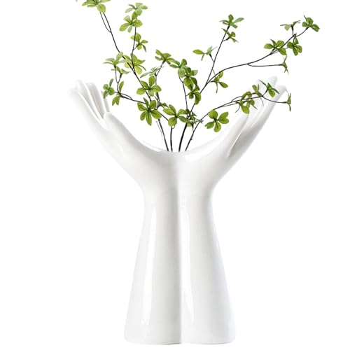 Hand Sculpture Vase, Handmade Ceramic, Boho Vase, Modern Centrepiece Flower Vase, Bohemian Decorative Vases, Rustic Farmhouse Style, White Handmade Ceramic Vase for Living Room Decoration
