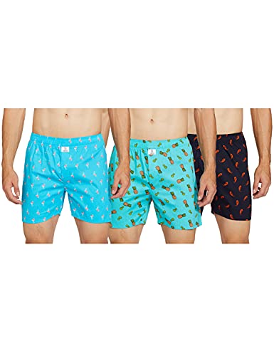 Image of Longies Pure Cotton Mens Boxers Pack of 3 Regular Shorts (LGBOXPO3V003 Navy,Pista,Blue3433 M)