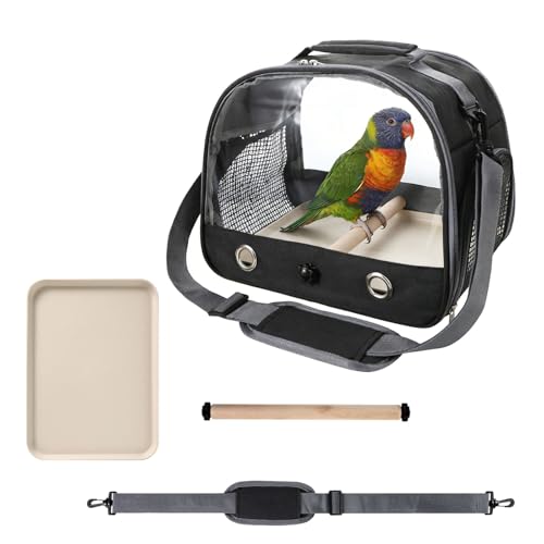 Image of Small Bird Travel Carrier Cage Portable Bird Parrot Parakeet Cockatiel Travel Carrier Bag Lightweight Birds Backpack with Standing Perch and Stainless Tray for Vet Visit Side Access Window