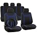 OxGord 17-Piece Y Stripe Seat Cover Set - Polyester Fabric (Blue/Black)
