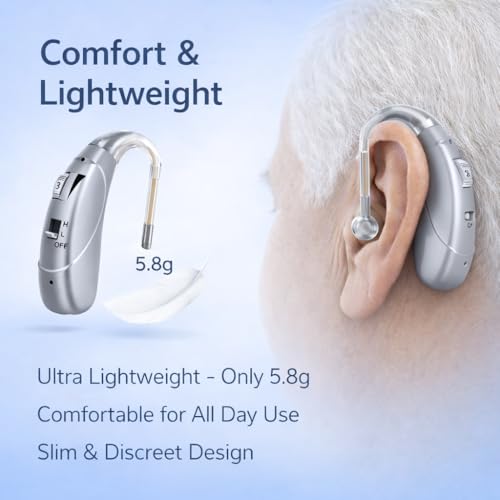 Image of Rechargeable Digital BTE Hearing Aid for Old Age with Type-C Charging for Severe to Profound Hearing Loss - Volume Control | Noise Reduction | Comfort Fit for Adults & Seniors (6 Month Warranty) (Silver, For Both Ear)