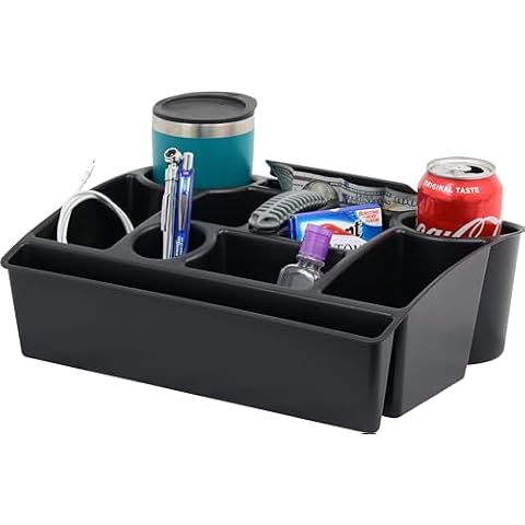 Moblorg Vehicle Seat Organizer Car Storage Caddy with Carrying Handle, 2 Large Cup Holders, 10 Compartments, Hidden Extra Storage, Fits Most Vehicles, Made in USA from Recycled Plastic Cover