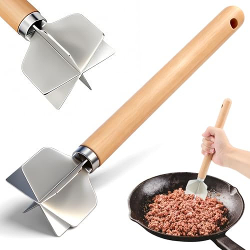 304 Stainless Steel Meat Chopper, 6-Blade Heavy Duty Ground Beef Meat Masher, 11 Inch Food Grade...
