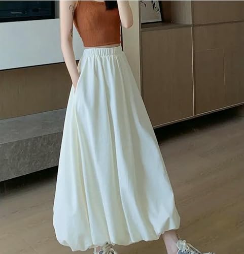 Casual Stretchy Women's Sweet Girl's Puffy Solid Color Versatile A-Line Skirt High-Waisted Slim Long Skirt4