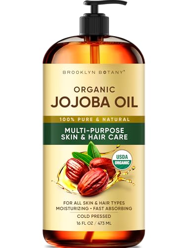 Image of Brooklyn Botany Cold-Pressed Organic Jojoba Oil | 16 Fl Oz | Hair | Face | Body | 100% Pure and Natural | Carrier Oil | Aromatherapy | Massage | Ayurvedic Hair Care | Hexane-Free