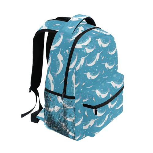 Wuskid Narwhals Backpack Bookbags Daypack Kids Girls Boys Blue Backpacks Laptop Bags School Purse Travel Sports Water Resistant Men Women M2