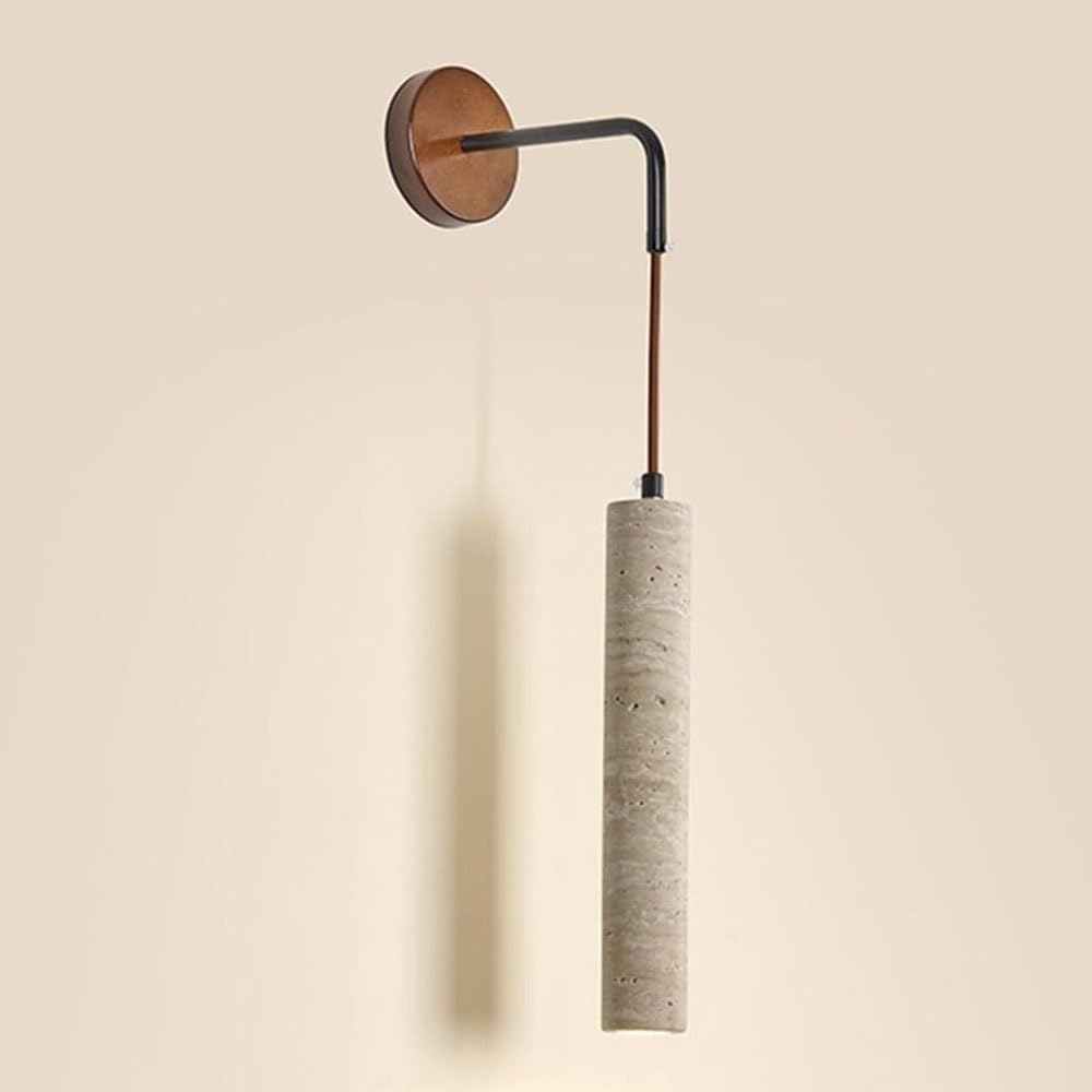 FEITENGDA Modern Minimalist Yellow Travertine Wall Sconce Adjustable Height Cylindrical Hanging Wall Light Bedside Stone Wall Mounted Fixture for Bedroom Living Room Hallway