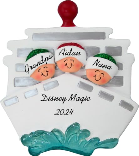 Cruise Ship Personalized Christmas Ornament - Travellers 1-5 People - Hand Painted - Resin - Customized with Names, Cruise, and Year (Family of 3)