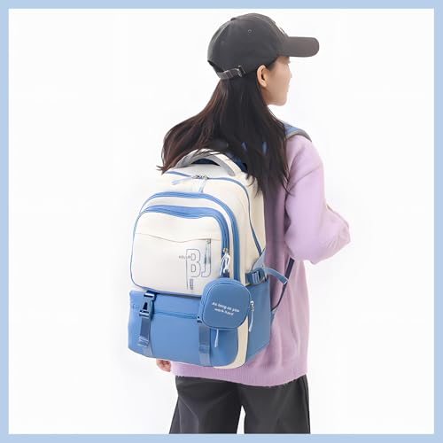 FWQPRA Girls Blue Backpack with Zipper Pouch - Image 3