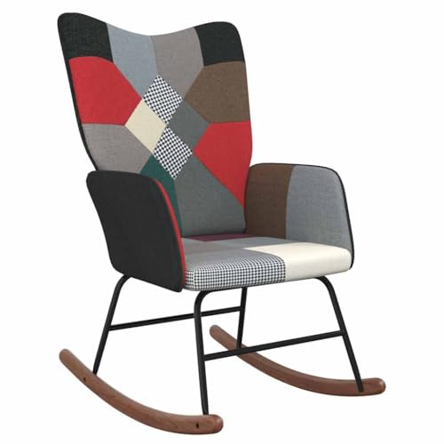 vidaXL Silla Mecedora Balancín Reclinable Asiento Butaca Sillón Salón Sala de Estar Muebles Mobiliario Relajante Decoración de Tela Patchwork