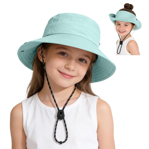 ZOORON Kids UPF 50+ Sun Hat for Boys Girls Wide Brim Lightweight Bucket Hat for Hiking Beach Safari Quick Dry Adjustable (1pack-Light Blue)