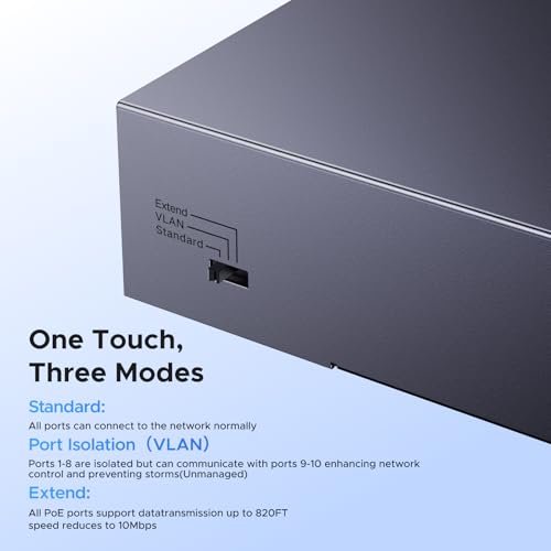 UGREEN 10 Ports POE Network Switch,8 x Gigabit PoE Ports and 2 Gigabit Uplink Ports, Ethernet Switch, Metal Case Hub, Plug & Play for TV, Laptop, Switch,Router, Camera by UGREEN - Image 5